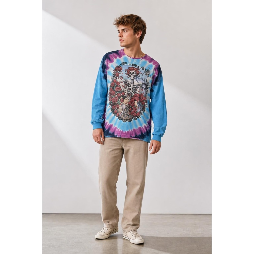 Liquid Blue Grateful Dead Shirt Mens L Blue Tie Dye Graphic Band Tee Grunge Rock